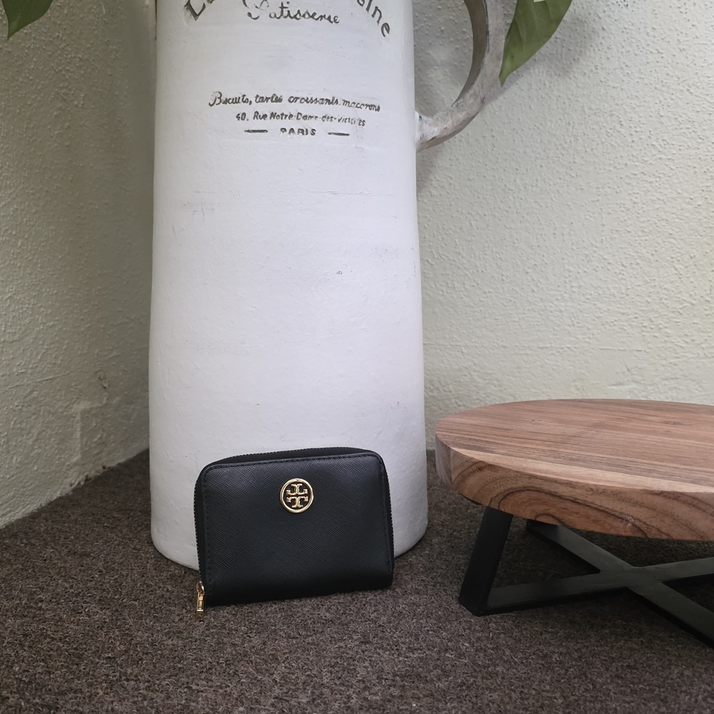 Tory Burch Black Coin Holder with Gold Logo